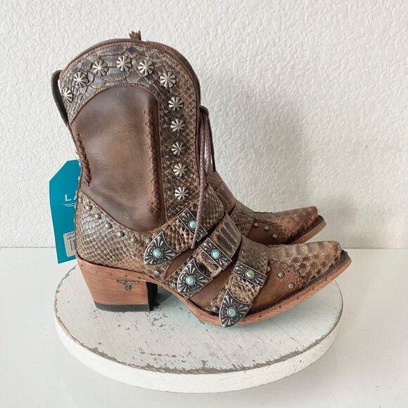 Lane SHOWDOWN Womens Cowboy Boots 8.5 Brown Short Western Cowgirl Lace-up Bootie - Picture 2 of 11